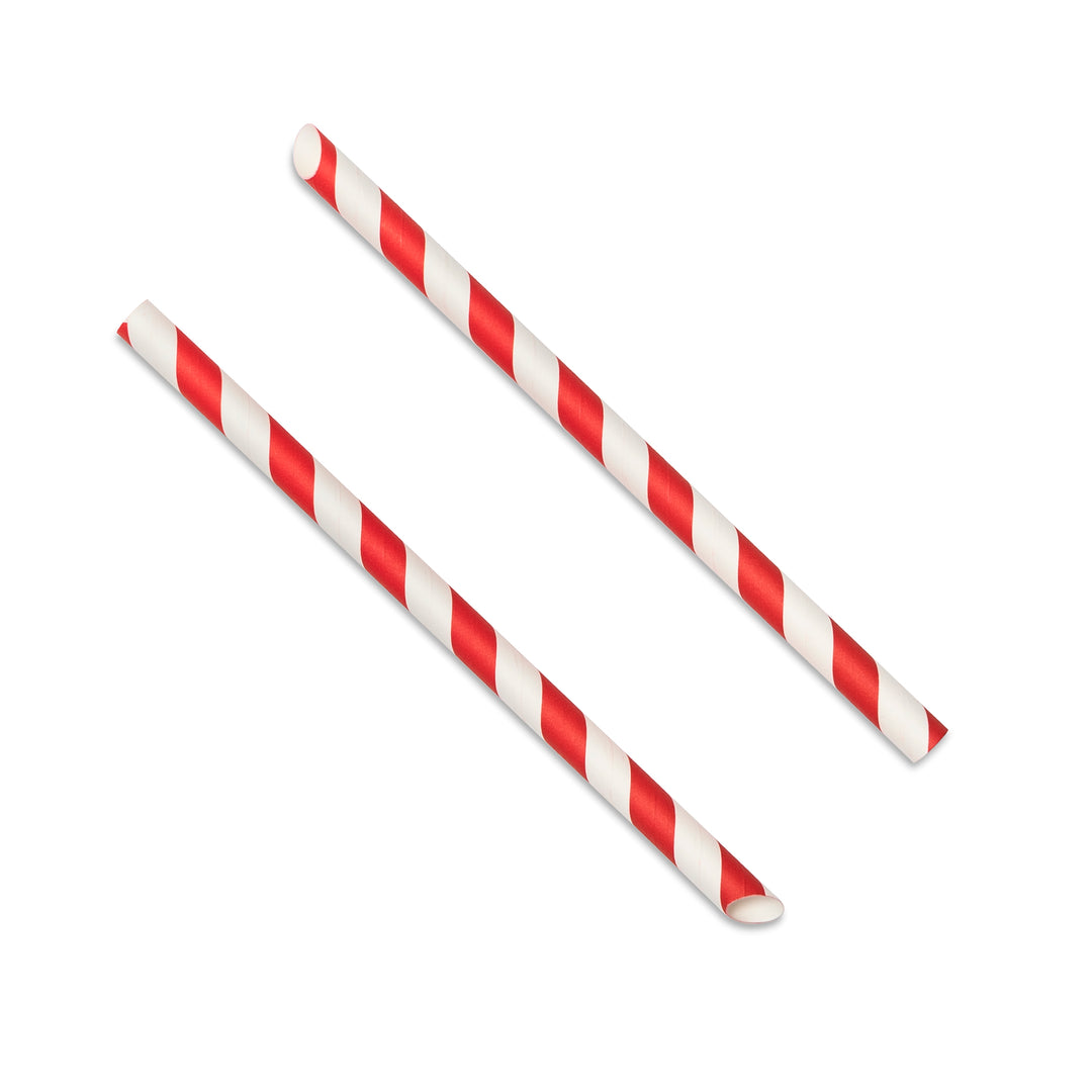 Straight Angle Cut Straw Paper (229x12mm/9") Red Stripe