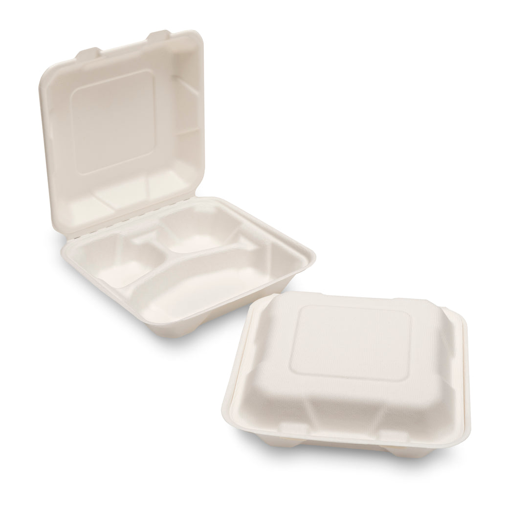 Bagasse Meal Box (205x205x80mm/8") White