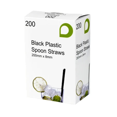 8mm x 200mm Black Spoon straws
