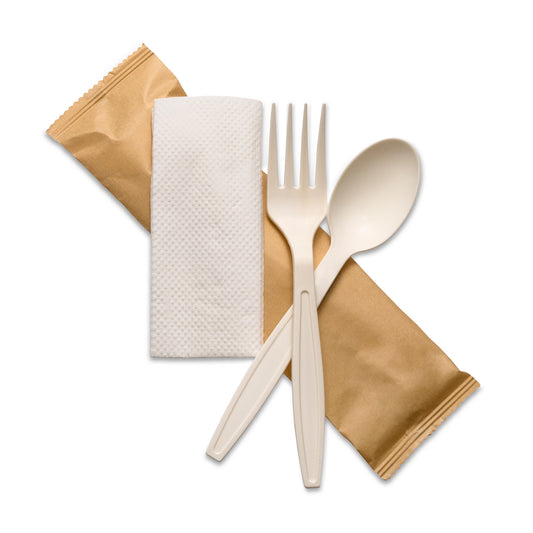 Natural Cornstarch 3in1 Fork+D/Spoon+2Ply Napkin