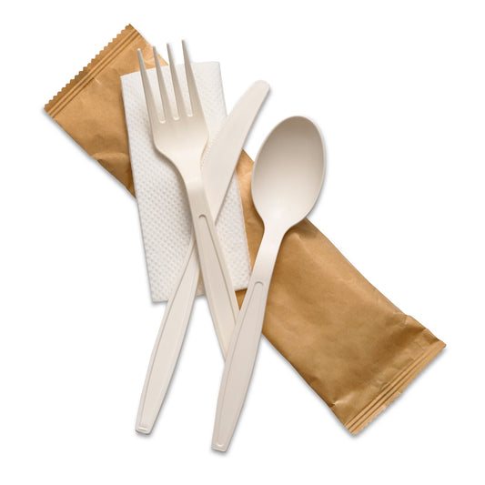 Natural Cornstarch 4in1 Fork+Knife+D/Spoon+2Ply Napkin