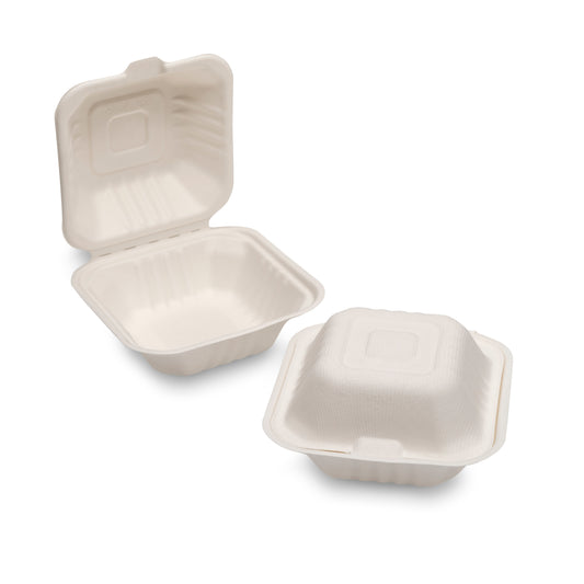 Bagasse Burger Box (152x152x78mm/6") White (HP6)