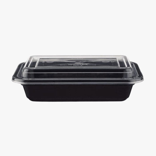 Microwave Container Rectangle PP (909ml/32oz)Black Base/Lid