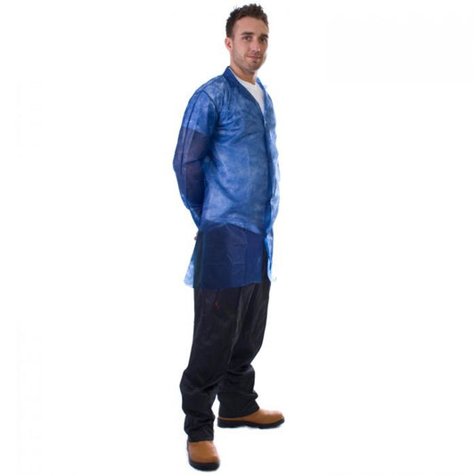 Disposable Visitors Coat Blue (Velcro Fastening)