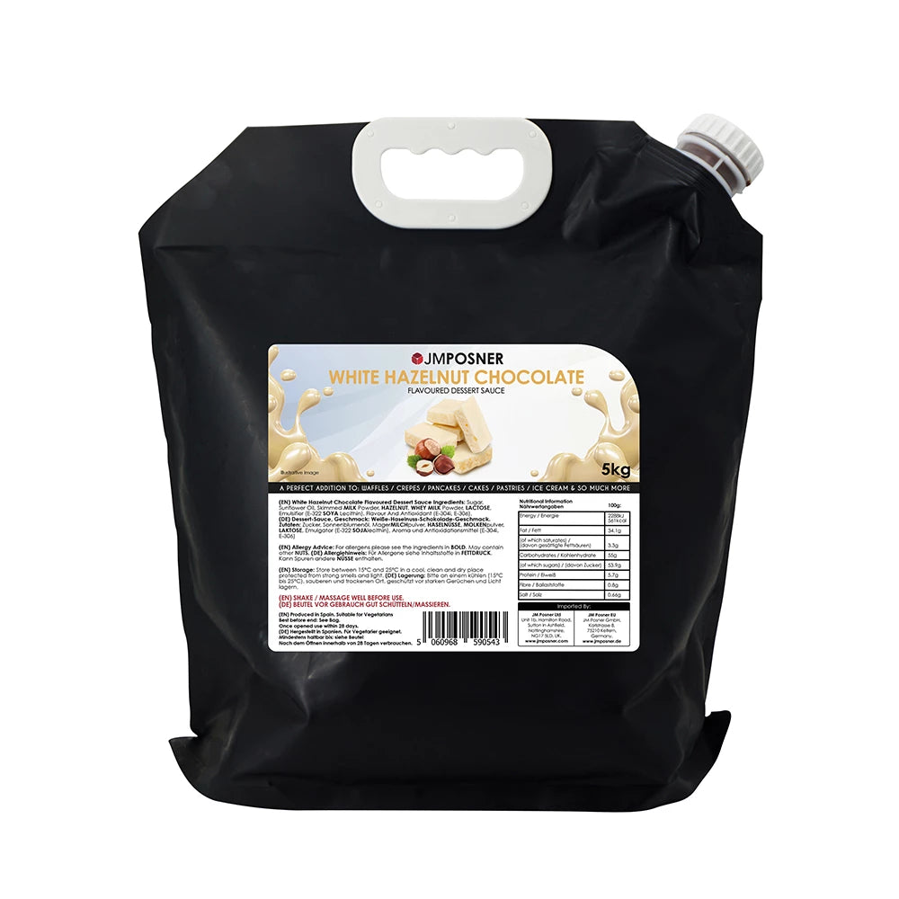 J M Posner Liquid White Hazelnut Chocolate Sauce 5kg