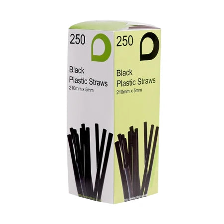 210mm x6mm Black Plastic Bendy Straws
