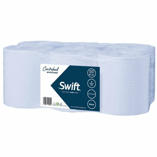 Blue Centre Feed 2ply Rolls 180mm x 50m Pk 6