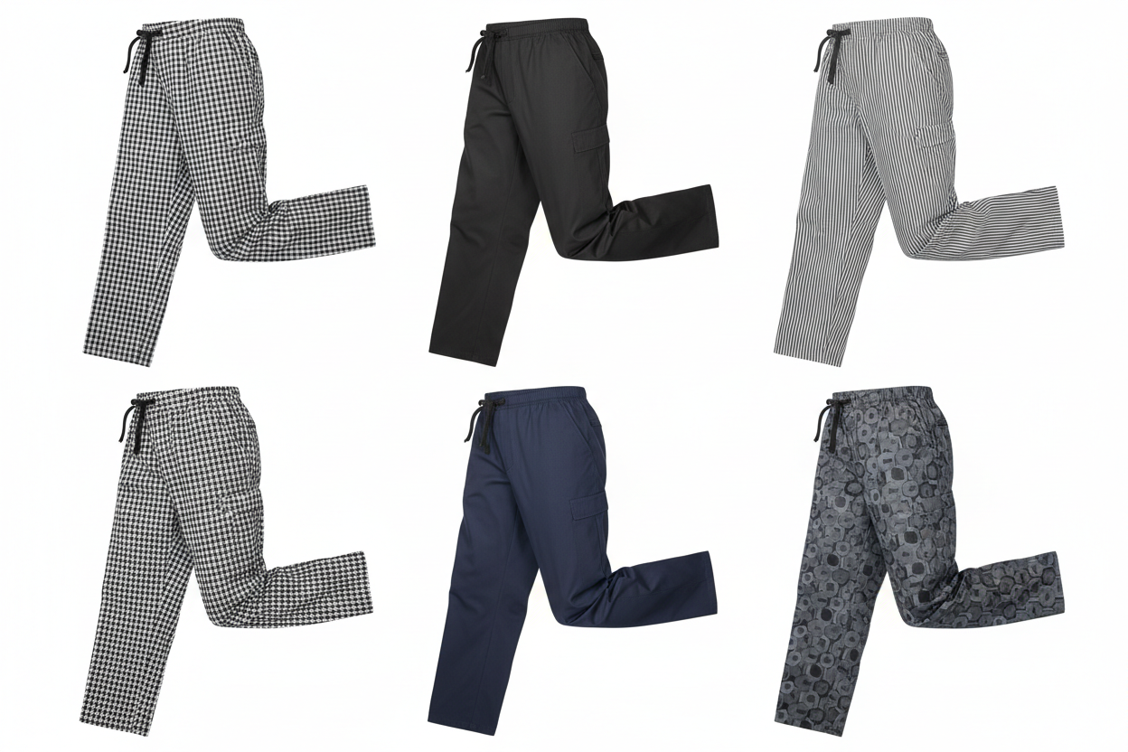 display a range of chefs trouser 