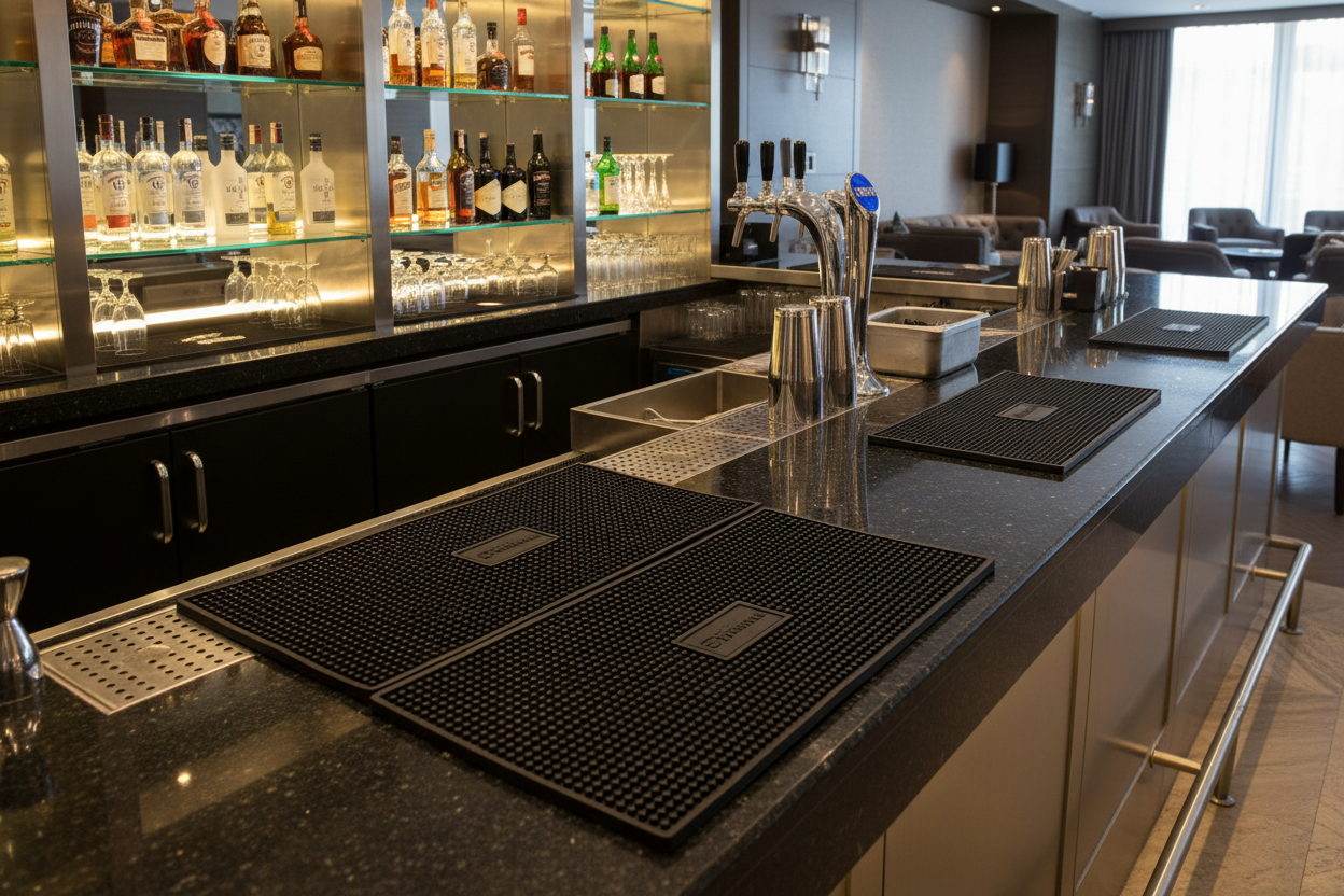 display on a commercial bar area bar mats 