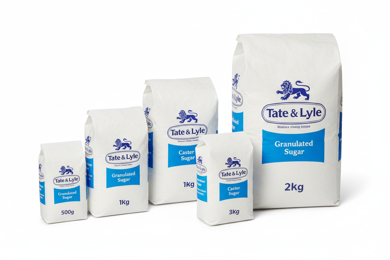 granulated and caster sugars in various different bag sizes use tate and lyle as a reference