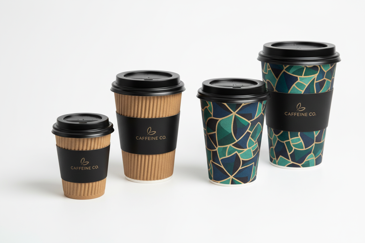 kraft brown and black ripple wall coffee cups 3 sizes , printed carboard coffee cups 3 sizes  