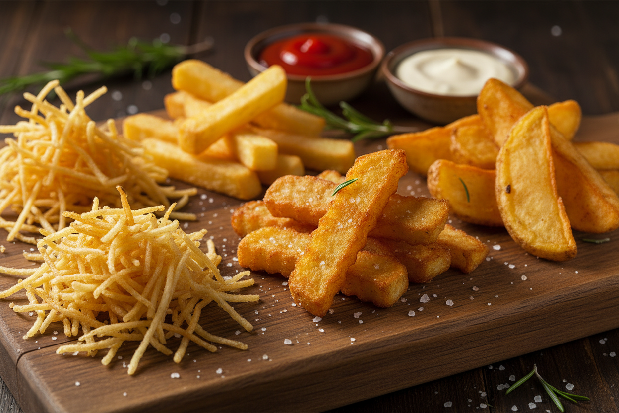 various different sizes of potato fries 